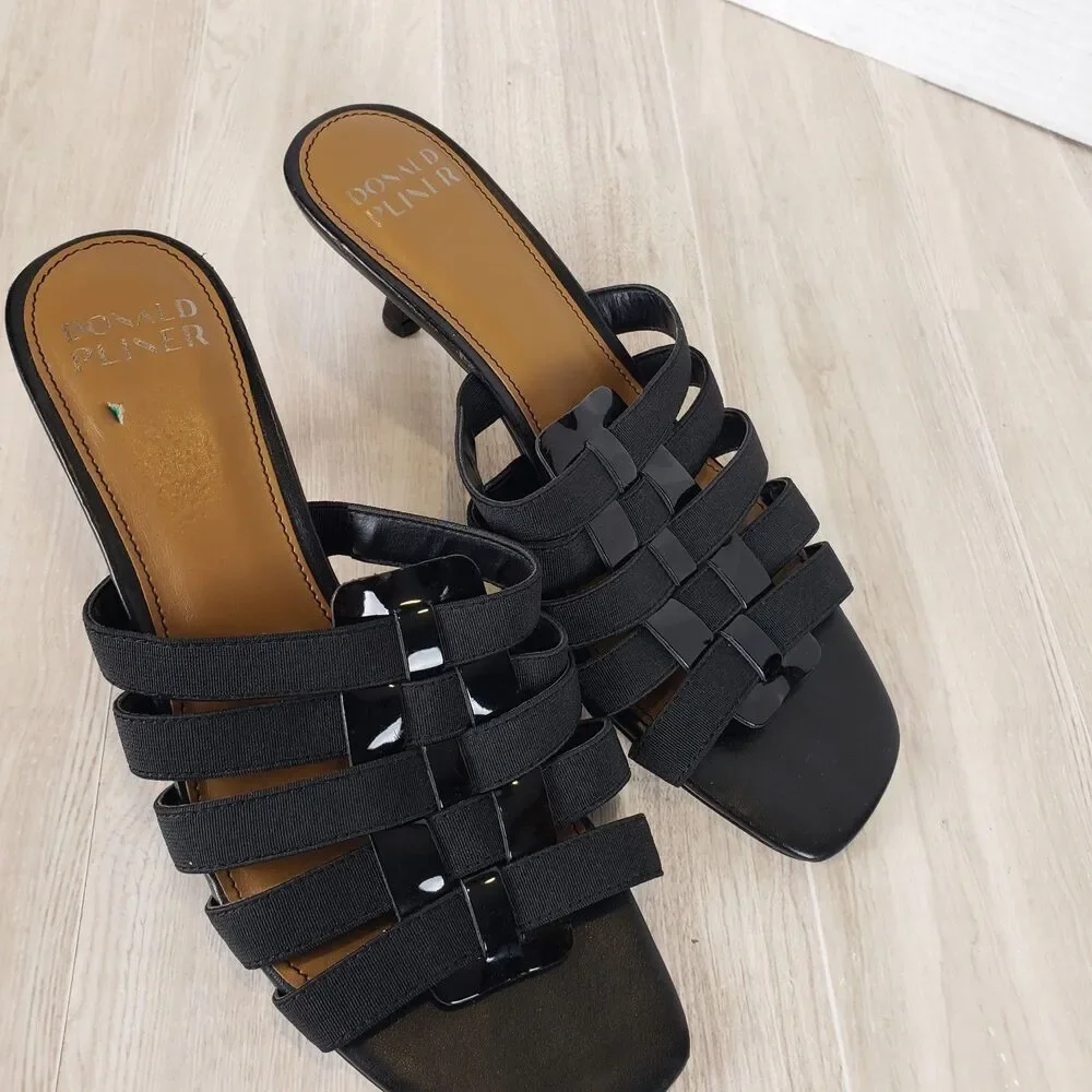 Donald J Pliner Black Leather Woven Sandals Women’s Size 8M Slip‑On Comfort